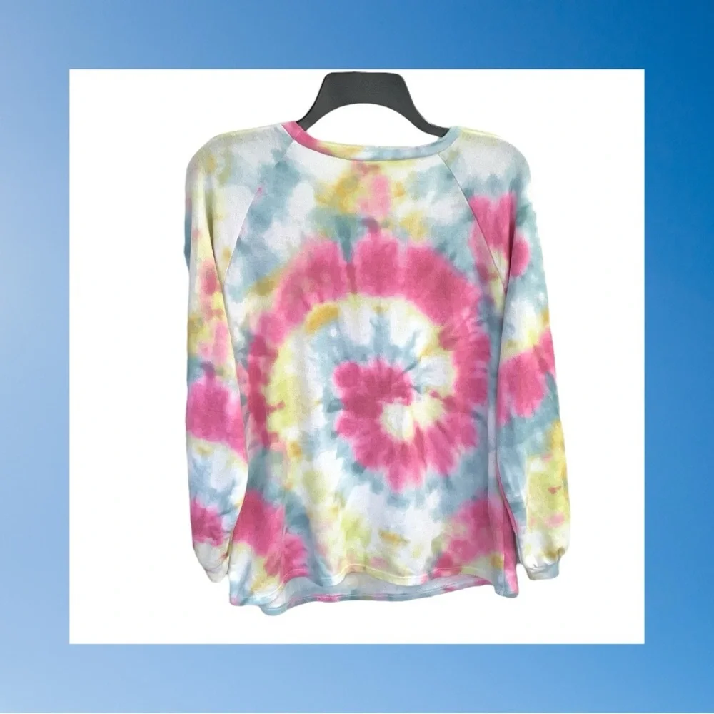 BiBi White, Yellow, Pink Blue Tye Dye Soft Sweatshirt Women Small - Picture 3 of 4